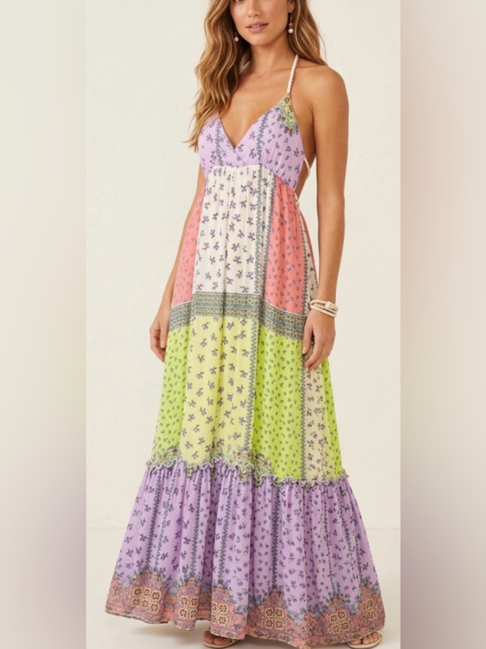 Forever 21 Boho Floral Patchwork Tiered Maxi Dress - Small